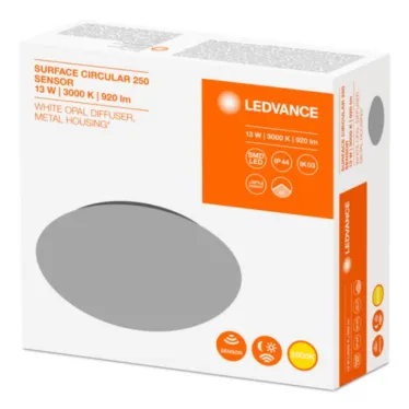 Светильник светодиодный ДПО-13Вт 3000K 920Лм IP44 белый 250мм с датчиком LEDVANCE | 4058075314894 | LEDVANCE