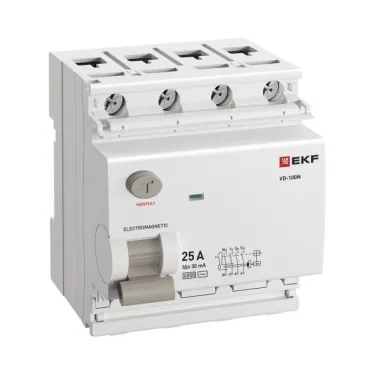 Выключатель дифференциального тока ВД-100N 4P 25А 30мА тип AC эл-мех 6кА PROXIMA