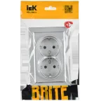BRITE Розетка двойная с заземлением с защитными шторками 16А в сборе РСш12-3-БрА алюминий