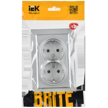 BRITE Розетка двойная с заземлением с защитными шторками 16А в сборе РСш12-3-БрА алюминий