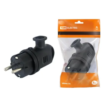Вилка угловая с ушком каучук 2Р+РЕ 16А 250В IP44 | SQ0612-0004| TDM