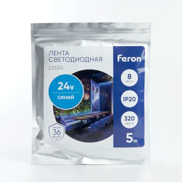 Лента светодиодная LEDх320/м COB 5м 8w/m 24в синий