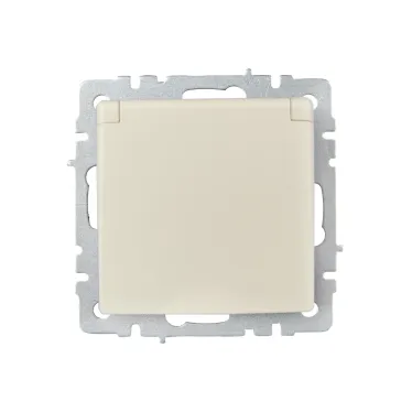 BRITE Розетка с заземлением с защитными шторками и крышкой 16А IP20 РСбш10-3-БрКр бежевый