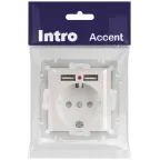 Розетка Intro Accent 6-410-06 , P+E Schuko со шторками, 16А-250В + 2хUSB, IP20, СУ, перламутр