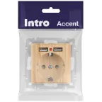 Розетка Intro Accent 6-410-11 , P+E Schuko со шторками, 16А-250В + 2хUSB, IP20, СУ, сосна