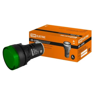 Лампа AD-22DS(LED)матрица d22мм зеленый 12В AC/DC  | SQ0702-0018 | TDM