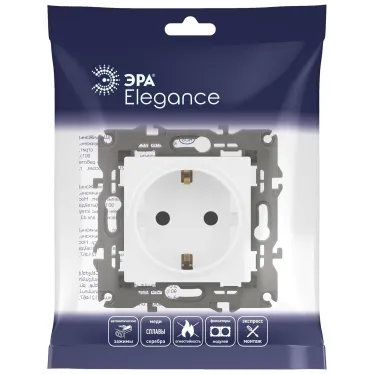 Розетка 2P+E Schuko со шторками, 16А-250В, Эра Elegance, белый, 14-2102-01