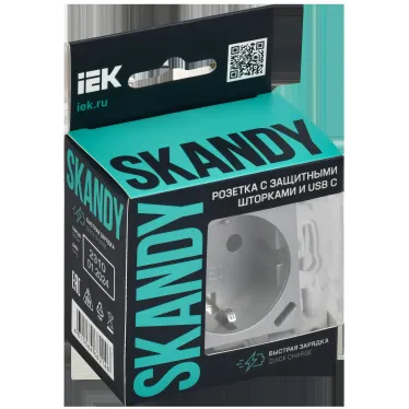 SKANDY Розетка с заземлением с защитными шторками 16А с USB C 18Вт SK-R17S серебряный IEK