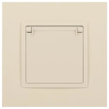 Розетка 2P+E Schuko со шторками с крышкой, 16А-250В, Эра Elegance, сл.кость, 14-2103-02