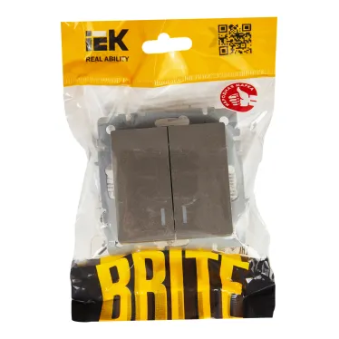 BRITE Выключатель двухклавишный с индикацией 10А ВС10-2-1-БрС сталь
