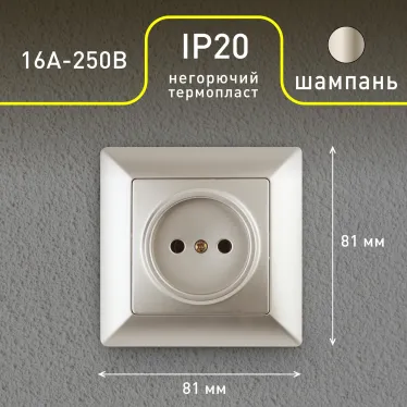 Розетка 2P, 16А-250В, СУ, Solo, шампань, 4-201-04