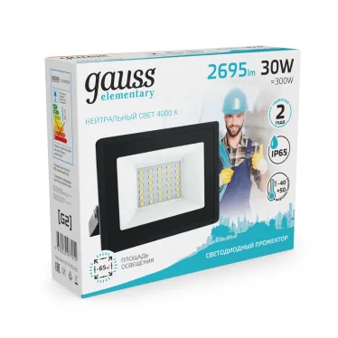 Прожектор светодиодный ДО 30 Вт 2695 лм 4000К AC 220В IP65 126х136х30мм Elementary G2 Gauss
