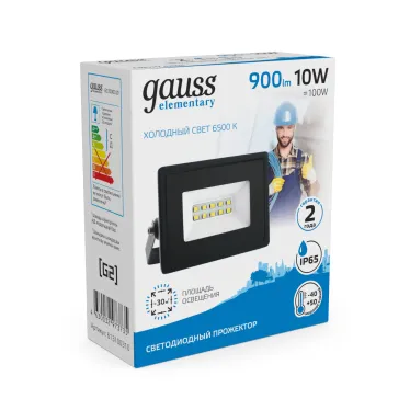 Прожектор светодиодный ДО 10 Вт 900 лм 6500К AC 220В IP65 76х93х28мм Elementary Gauss