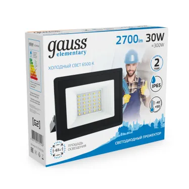 Прожектор светодиодный ДО 30 Вт 2700 лм 6500К AC 220В IP65 126х136х30мм Elementary G2 Gauss