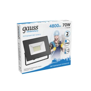 Прожектор светодиодный ДО 70 Вт 6300 лм 6500К AC 220В IP65 140х208х30мм Elementary G2 Gauss