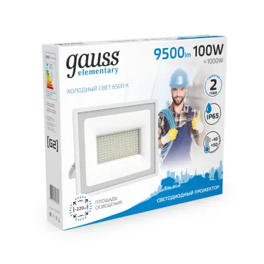 Прожектор светодиодный ДО 100 Вт 9500 лм 6500К AC 220В IP65 234х254х233мм Elementary G2 Gauss
