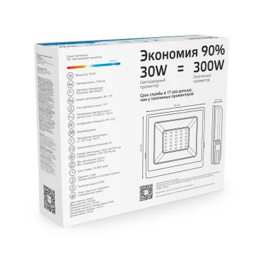 Прожектор светодиодный ДО 30 Вт 2700 лм 6500К AC 220В IP65 126х136х126мм Elementary G2 Gauss