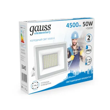 Прожектор светодиодный ДО 50 Вт 4500 лм 6500К AC 220В IP65 162х174х161мм Elementary G2 Gauss