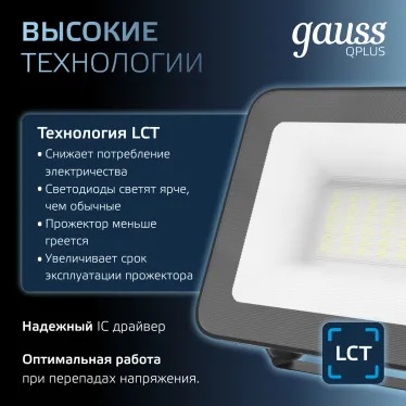 Прожектор светодиодный ДО 30 Вт 3600 лм 6500К AC 220В IP65 128х28х160мм матрированное закаленное стекло Qplus Gauss