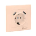 Валенсия розетка 1-местная с/з 16А кремовая с защ. штор. с 2 USB 2,1А