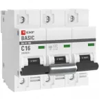 Выключатель автоматический трехполюсный 3P 16А (C) 10kA ВА 47-100 Basic | mcb47100-3-16C-bas | EKF