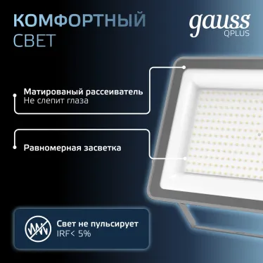 Прожектор светодиодный ДО 200 Вт 21000 лм 6500К AC 220В IP65 290х32х400мм матрированное закаленное стекло Qplus Gauss