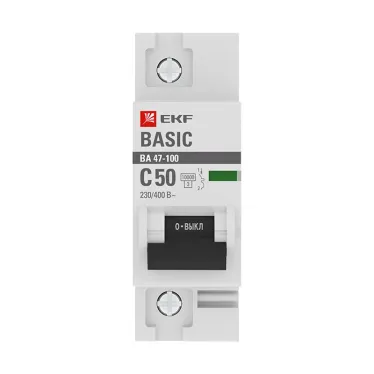 Выключатель автоматический однополюсный 1P 50А (C) 10kA ВА 47-100 EKF Basic | mcb47100-1-50C-bas | EKF