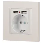 Розетка Intro Accent 6-410-06 , P+E Schuko со шторками, 16А-250В + 2хUSB, IP20, СУ, перламутр