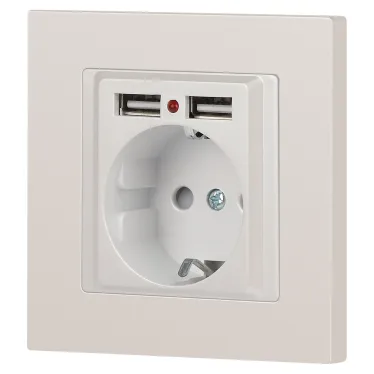 Розетка Intro Accent 6-410-06 , P+E Schuko со шторками, 16А-250В + 2хUSB, IP20, СУ, перламутр