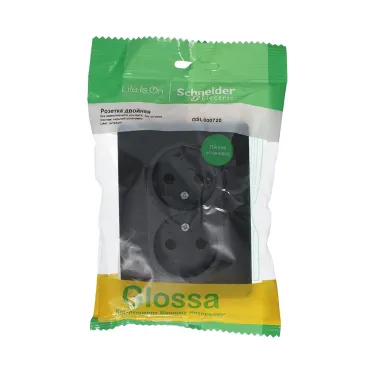 GLOSSA Розетка двойная без заземления антрацит в сборе