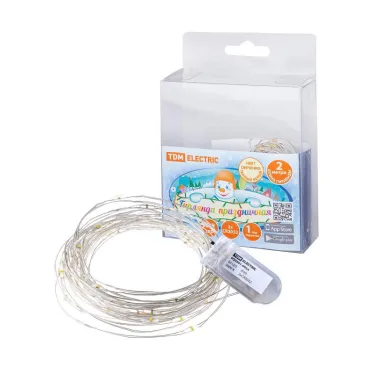 Гирлянда светодиодная "Роса20" 20LED, 2м, 3000К, 2хCR2032 , | SQ0361-0054 | TDM ELECTRIC