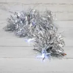Гирлянда светодиодная Мишура серебряная 10 LED 1,5 м, прозрачный ПВХ, белый свет свечения, 2 х АА (батарейки не в комплекте) | 304-011 | NEON-NIGHT