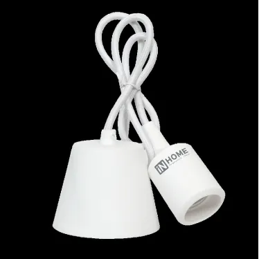 Патрон Е27 силиконовый со шнуром 1м белый | 4690612008684 | IN HOME