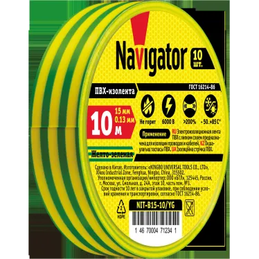 Изолента ПВХ желто-зеленая 15мм 10м NIT-B15-10/YG