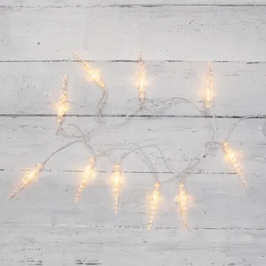 Гирлянда светодиодная Сосульки 1,5 м, 10 LED, прозрачный ПВХ, цвет свечения теплый белый, 2 х АА (батарейки не в комплекте) | 303-093 | NEON-NIGHT