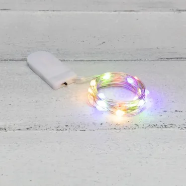 Гирлянда Роса с крупными каплями 2 м, 20 LED, цвет свечения мультиколор, 2хCR2032 в комплекте, тонкий батарейный блок | 302-009 | NEON-NIGHT