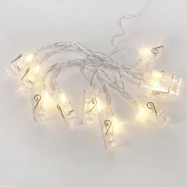 Гирлянда светодиодная Прищепки 10 LED, 1.5 м, прозрачный ПВХ, теплый белый цвет свечения, 2 х АА (батарейки не в комплекте) | 304-005 | NEON-NIGHT