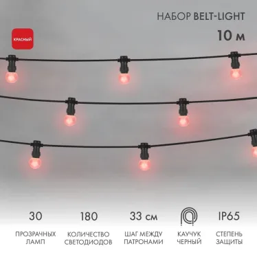 Гирлянда LED Galaxy Bulb String 10м, черный КАУЧУК, 30 ламп*6 LED КРАСНЫЕ, влагостойкая IP65 | 331-322 | NEON-NIGHT