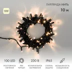                 Гирлянда Нить 10м, постоянное свечение, черный ПВХ, 230В, цвет: Тёплый белый | 305-176 | NEON-NIGHT
               