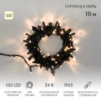 Гирлянда Нить 10м, постоянное свечение, черный ПВХ, 24В, цвет: Тёплый белый | 305-146 | NEON-NIGHT