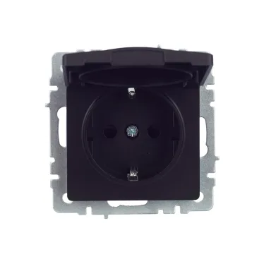BRITE Розетка с заземлением с защитными шторками и крышкой 16А IP44 РСбш10-3-44-БрЧ черный