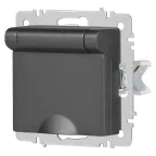 Розетка Intro Accent 6-203-07 2P+E Schuko с крышкой, 16А-250В, IP20, СУ, AL/CU, графит