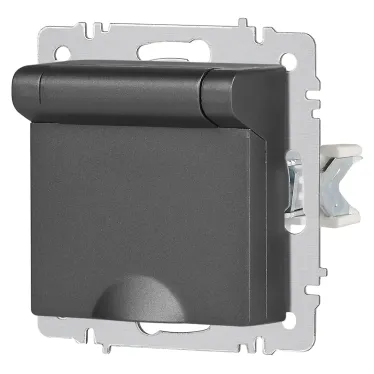 Розетка Intro Accent 6-203-07 2P+E Schuko с крышкой, 16А-250В, IP20, СУ, AL/CU, графит