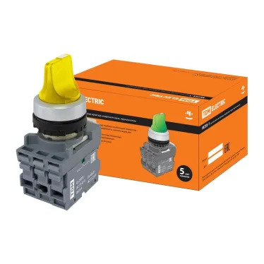 Переключатель на 3 положения с фиксацией M3SS1-21Y короткая ручка(LED) d22мм/220B 1з+1р желтый | SQ0747-0076 | TDM