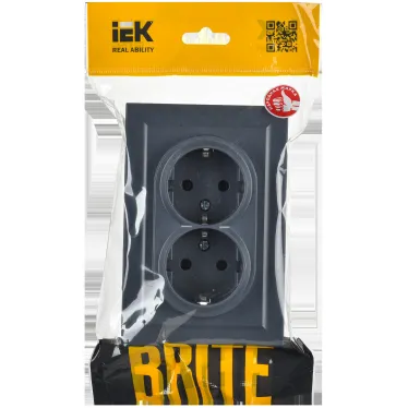 BRITE Розетка двойная с заземлением без защитных шторок 16А в сборе РС12-3-БрМ маренго