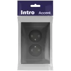 Розетка Intro Accent 6-204-07 , 2х2P, 16А-250В, IP20, СУ, AL/CU, графит