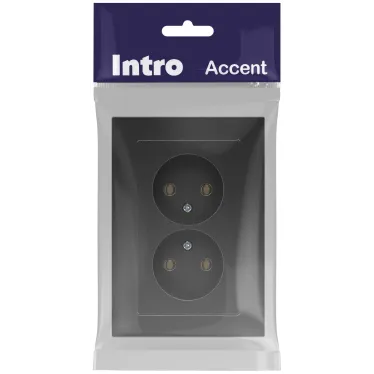 Розетка Intro Accent 6-204-07 , 2х2P, 16А-250В, IP20, СУ, AL/CU, графит
