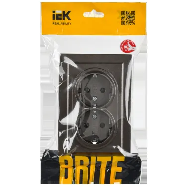 BRITE Розетка двойная с заземлением без защитных шторок 16А в сборе РС12-3-БрТБ темная бронза