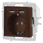 Розетка Intro Accent 6-410-10 , P+E Schuko со шторками, 16А-250В + 2хUSB, IP20, СУ, венге
