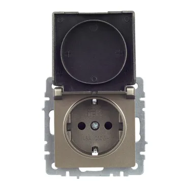 BRITE Розетка с заземлением с защитными шторками и крышкой 16А IP44 РСбш10-3-44-БрШ шампань